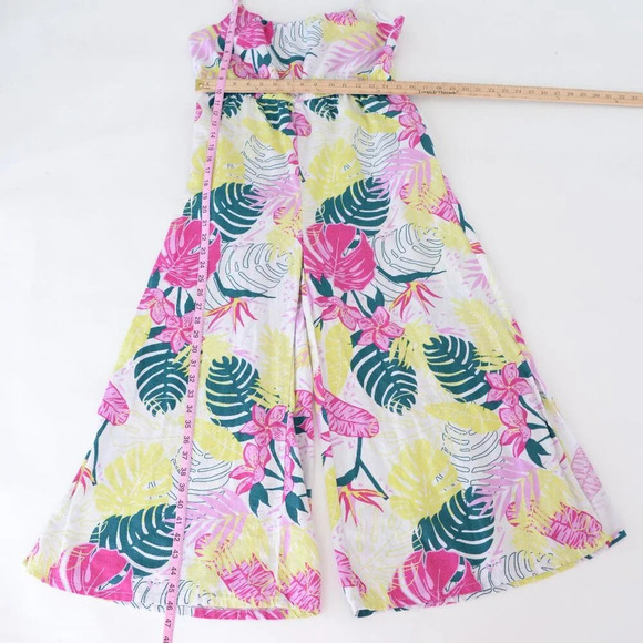 Nicole Miller White Pink Palm Leaf Print 55% Linen Wide Leg Romper M - Picture 4 of 11